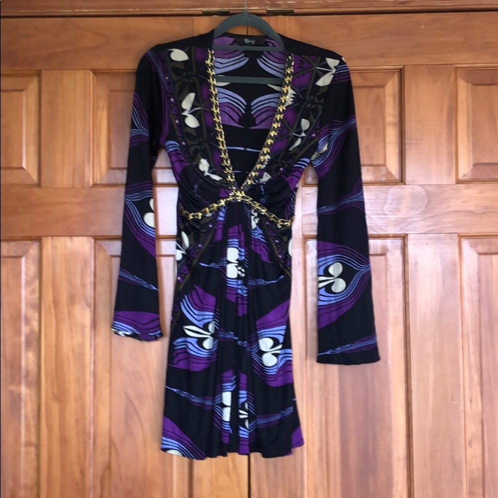 Sky XS bell sleeve dress. With gold chain detail